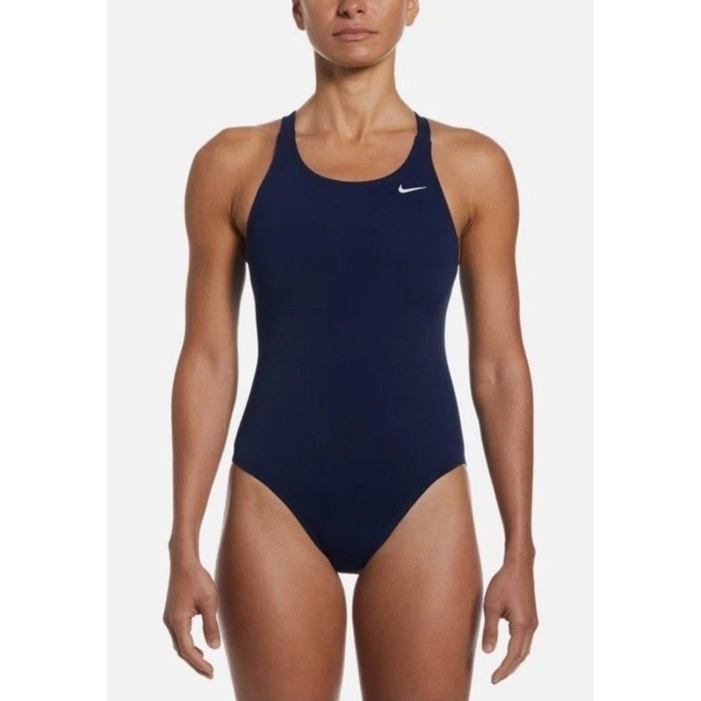 (B30/4)Nike Women's HydraStrong Solid Fastback One Piece Swimsuit Black Size 32
